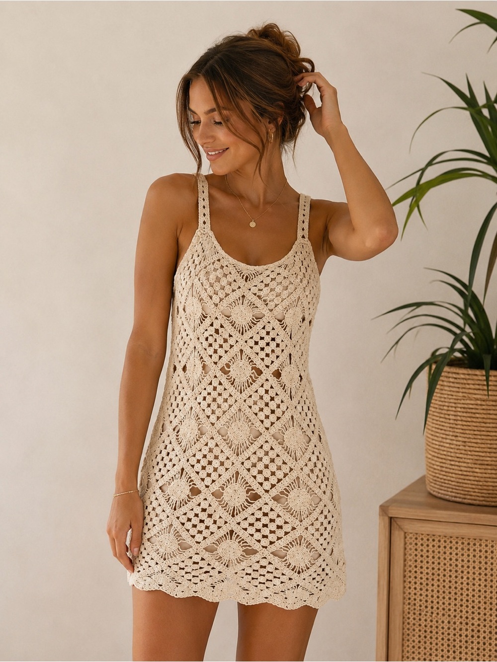 Mustard Seed Cream Crochet Mini Dress